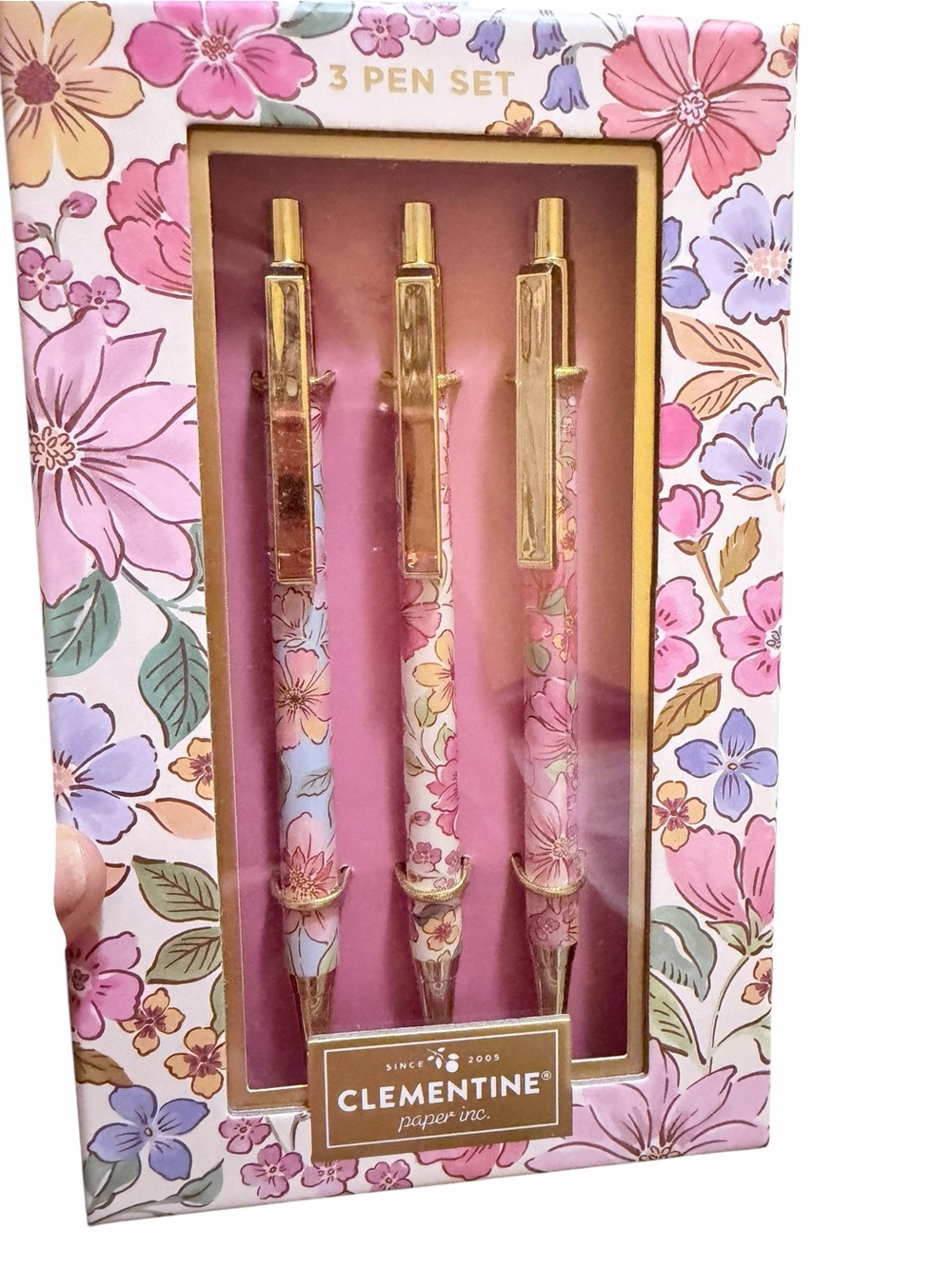 Clementine Floral 3-Pen Set - Pink, Blue & Cream